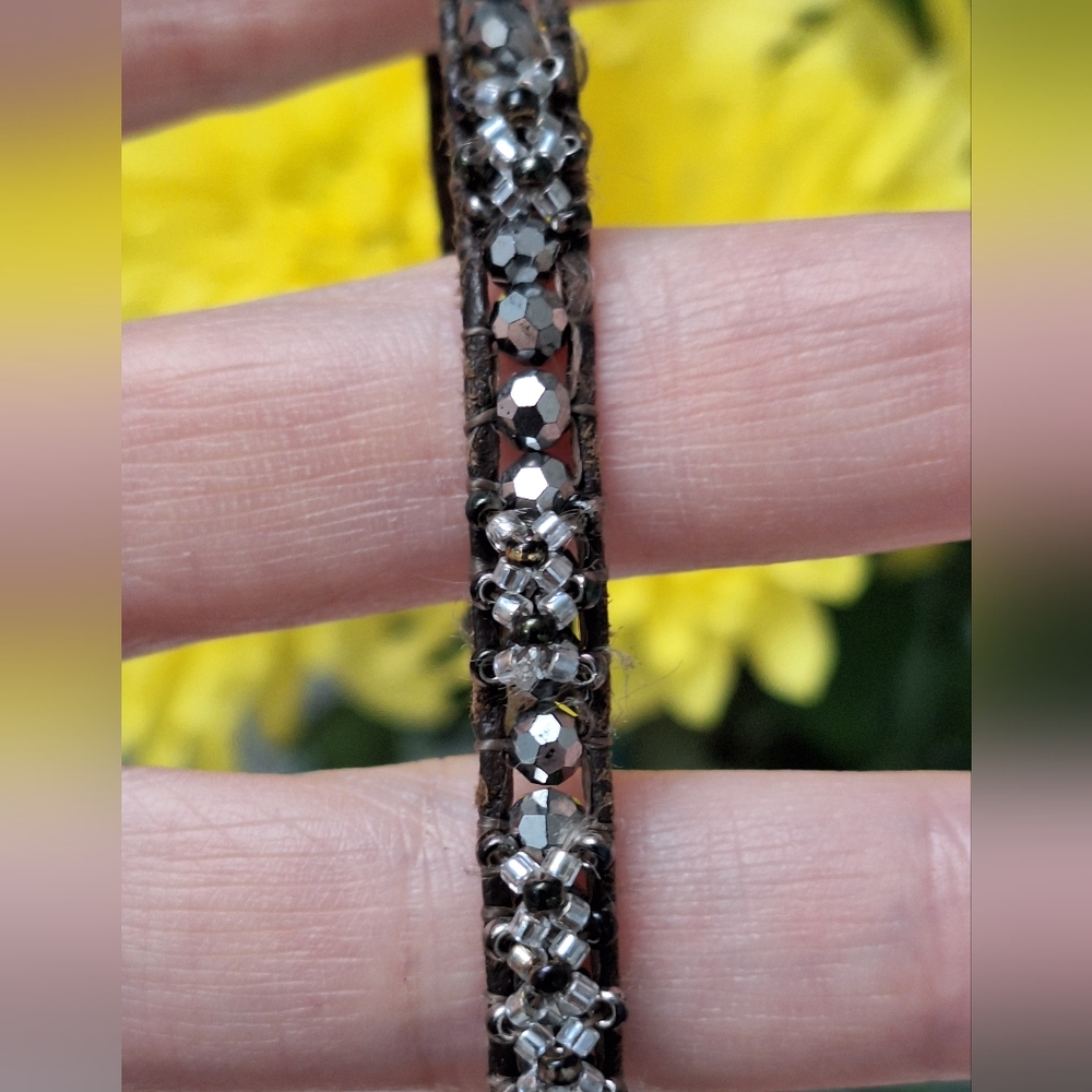 Leather, Crystal Bead Bracelet